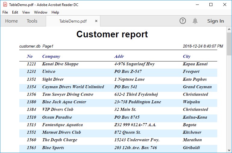 Delphi DB export to PDF