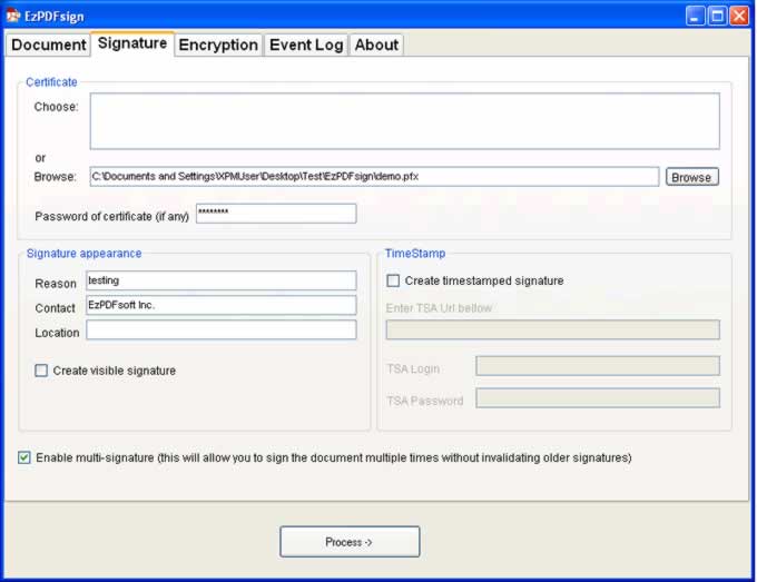 EzPDFsign PDF signing tool software